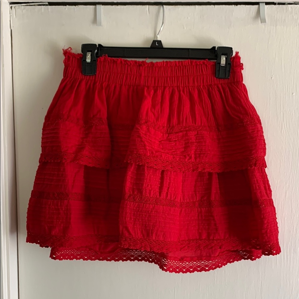Red Lace trimmed ruffle skirt